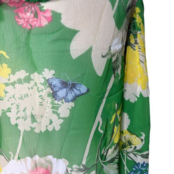 Gibson Latimer Green Floral Blouse Size Small NEW Sheer Ruffle Neckline - Picture 7 of 7